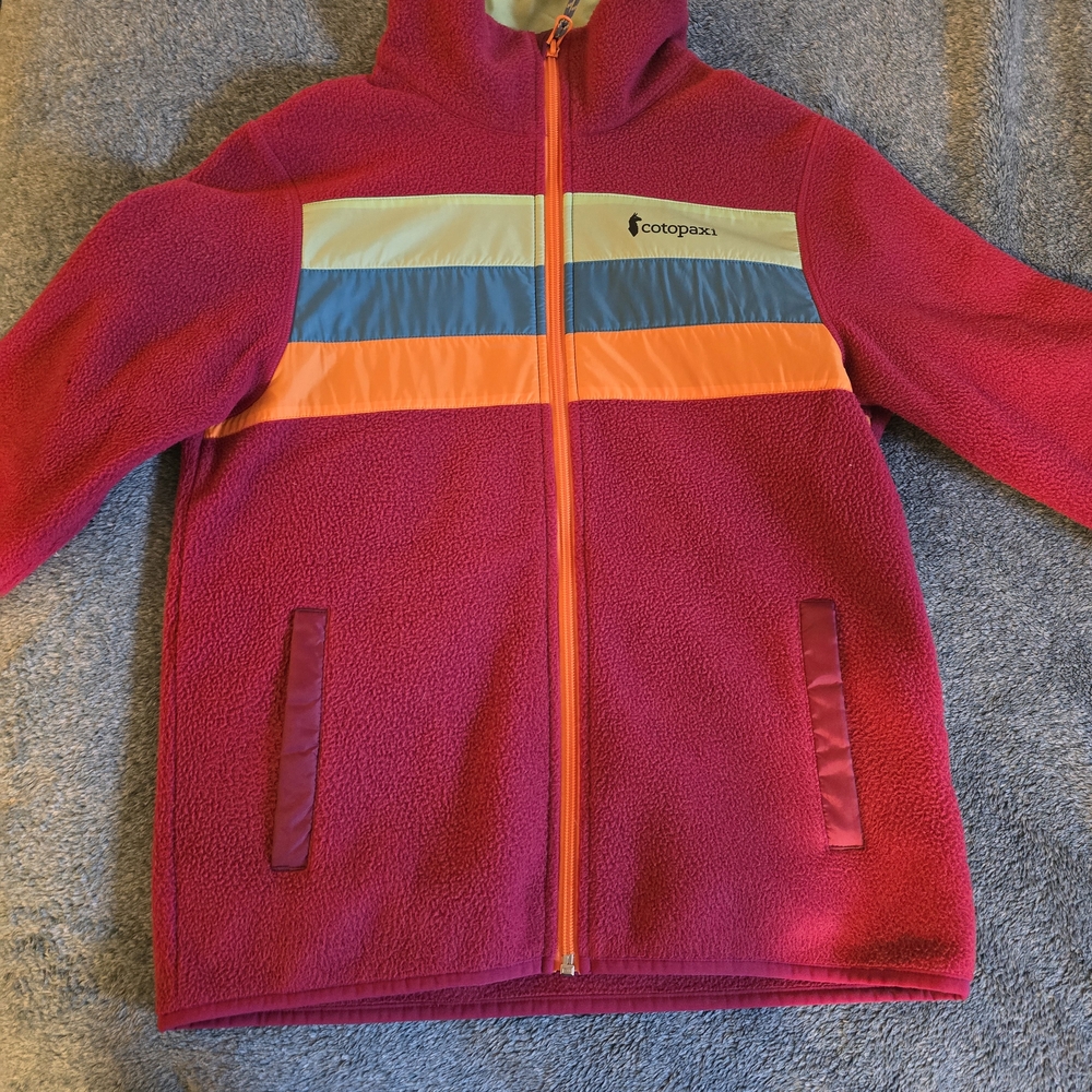 Cotopaxi Pink Fleece Jacket with Colorful Stripes